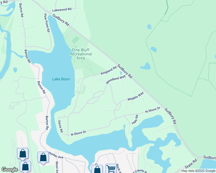map of restaurants, bars, coffee shops, grocery stores, and more near 38 Whispering Way in Stow