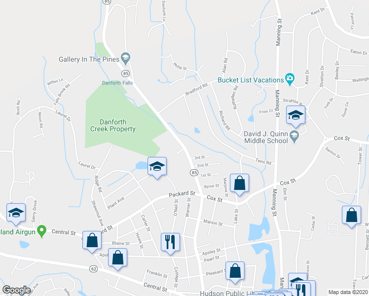 map of restaurants, bars, coffee shops, grocery stores, and more near 131 Lincoln Street in Hudson