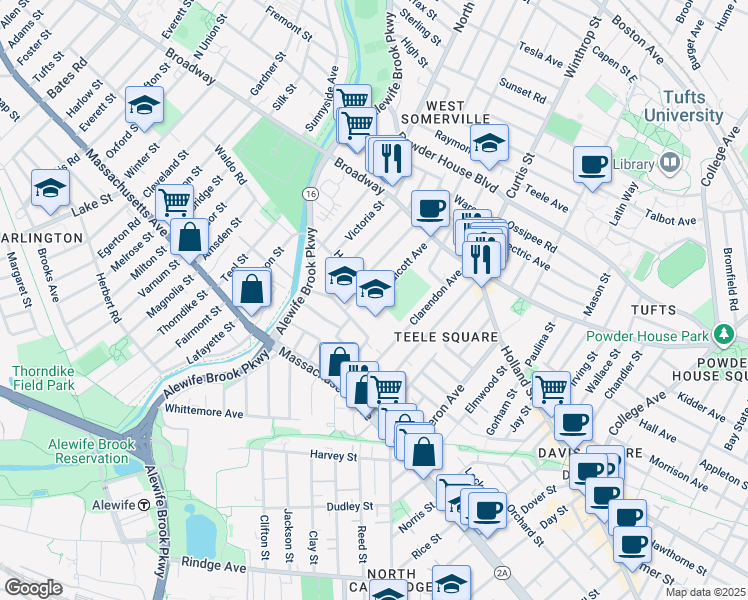 map of restaurants, bars, coffee shops, grocery stores, and more near 1 Matignon Road in Cambridge