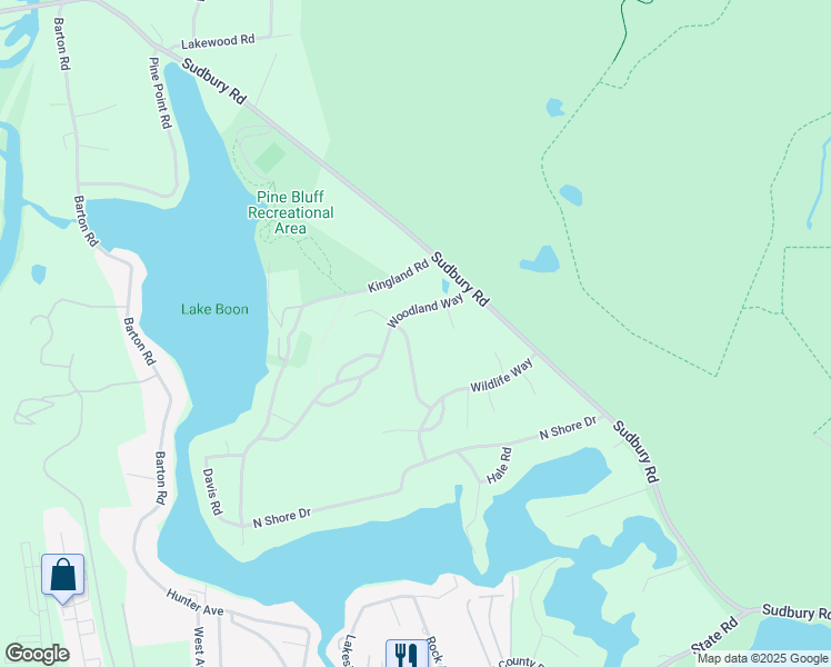 map of restaurants, bars, coffee shops, grocery stores, and more near 11 Blueberry Court in Stow