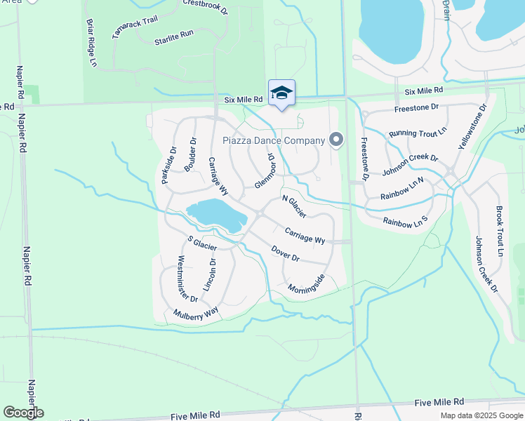 map of restaurants, bars, coffee shops, grocery stores, and more near 16878 Carriage Way in Northville