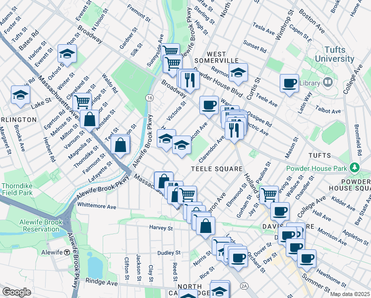 map of restaurants, bars, coffee shops, grocery stores, and more near 1 Matignon Road in Cambridge