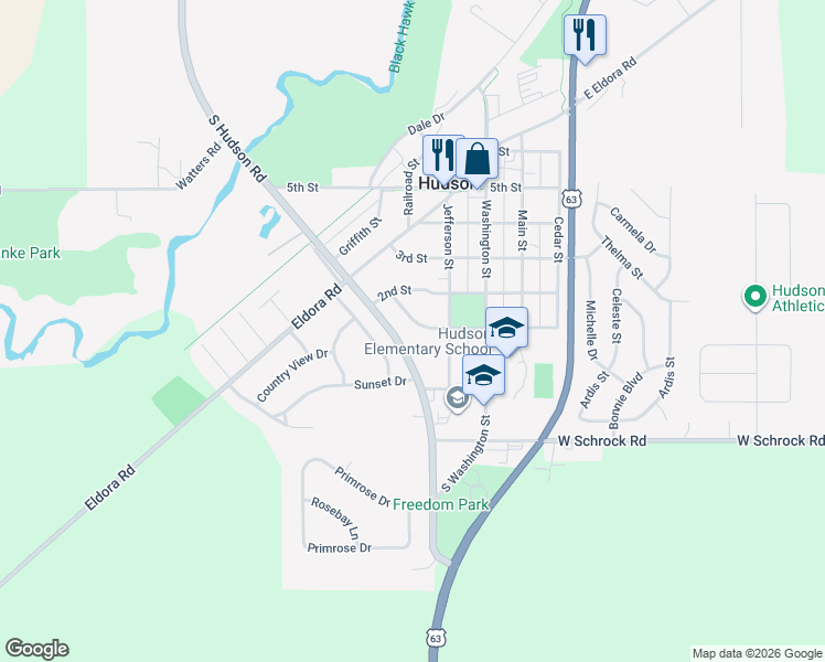 map of restaurants, bars, coffee shops, grocery stores, and more near 366-500 South Hudson Road in Hudson
