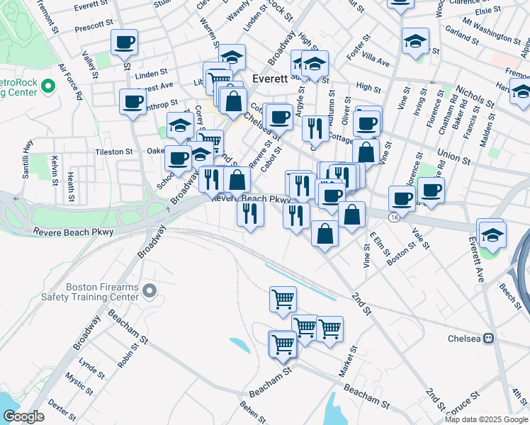 map of restaurants, bars, coffee shops, grocery stores, and more near 35 Garvey Street in Everett