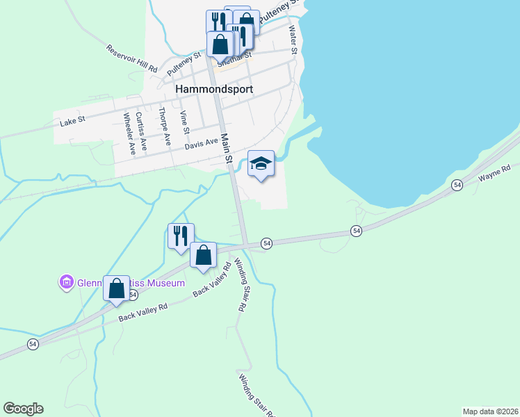 map of restaurants, bars, coffee shops, grocery stores, and more near 8260 Main Street Ext in Hammondsport