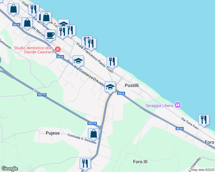 map of restaurants, bars, coffee shops, grocery stores, and more near 41 Contrada Foro in Francavilla Al Mare