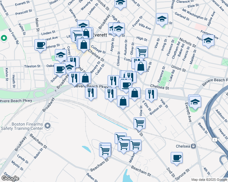 map of restaurants, bars, coffee shops, grocery stores, and more near 447 2nd Street in Everett