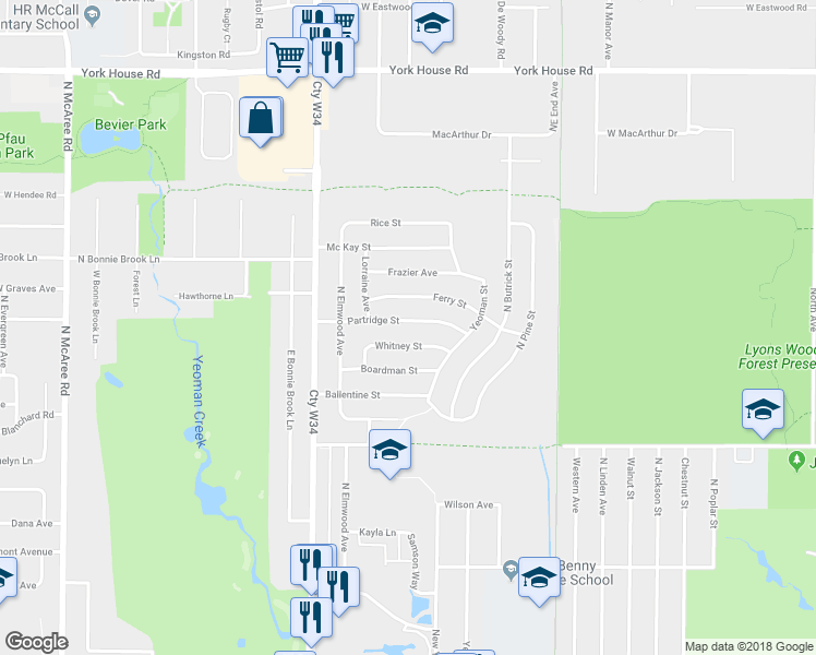 map of restaurants, bars, coffee shops, grocery stores, and more near 1643 Partridge Street in Waukegan