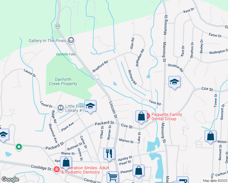 map of restaurants, bars, coffee shops, grocery stores, and more near 131 Lincoln Street in Hudson