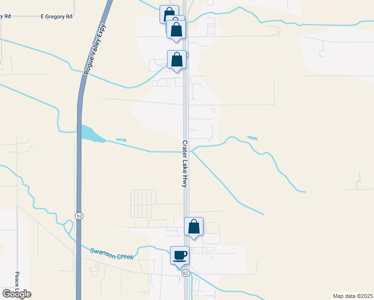map of restaurants, bars, coffee shops, grocery stores, and more near 5528 Crater Lake Highway in Central Point