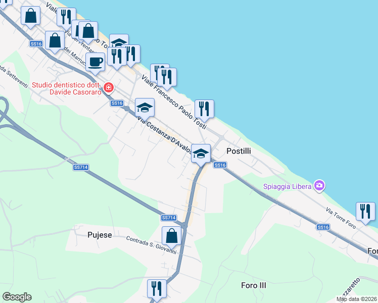 map of restaurants, bars, coffee shops, grocery stores, and more near 41 Contrada Foro in Francavilla Al Mare