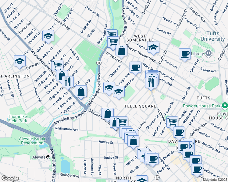 map of restaurants, bars, coffee shops, grocery stores, and more near 1 Matignon Road in Cambridge