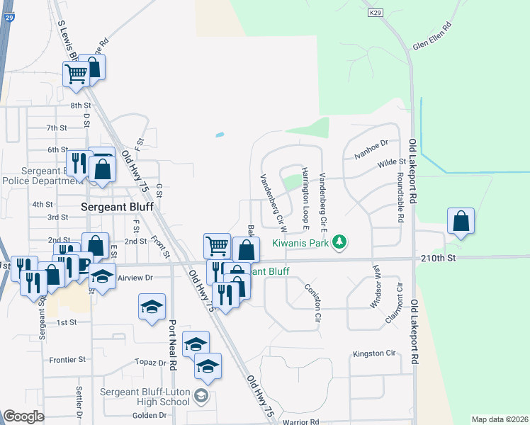 map of restaurants, bars, coffee shops, grocery stores, and more near 1622 Forsling Street in Sergeant Bluff