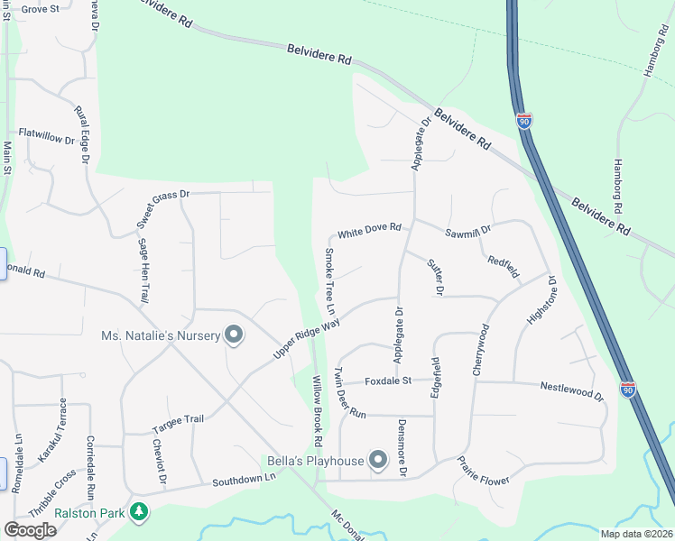 map of restaurants, bars, coffee shops, grocery stores, and more near 6287 White Dove Road in Roscoe