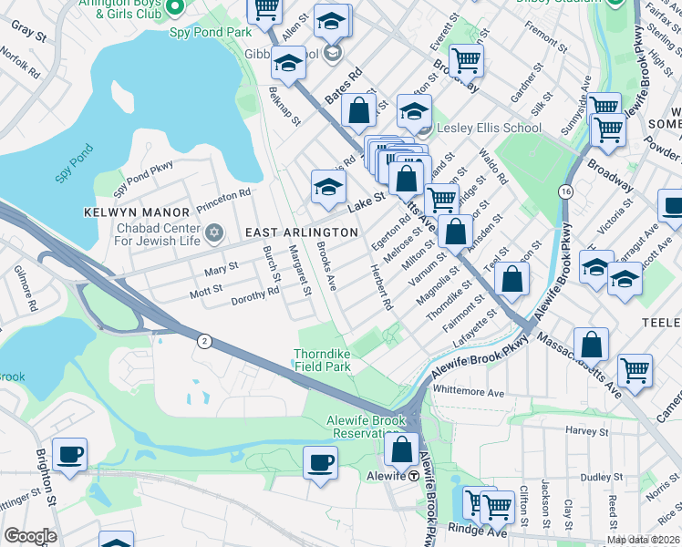 map of restaurants, bars, coffee shops, grocery stores, and more near 82-84 Chandler Street in Arlington
