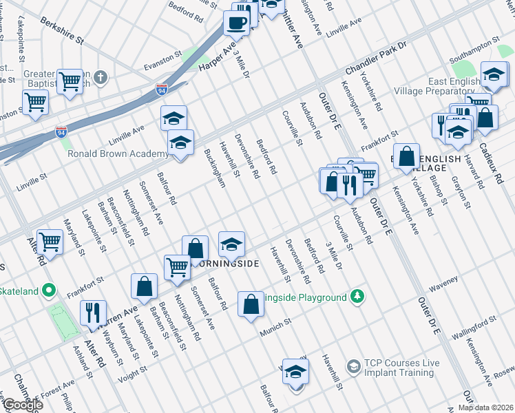 map of restaurants, bars, coffee shops, grocery stores, and more near 5226 Haverhill Street in Detroit