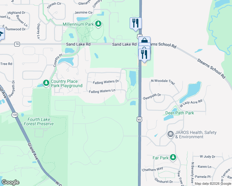 map of restaurants, bars, coffee shops, grocery stores, and more near 3149 Falling Waters Lane in Lindenhurst