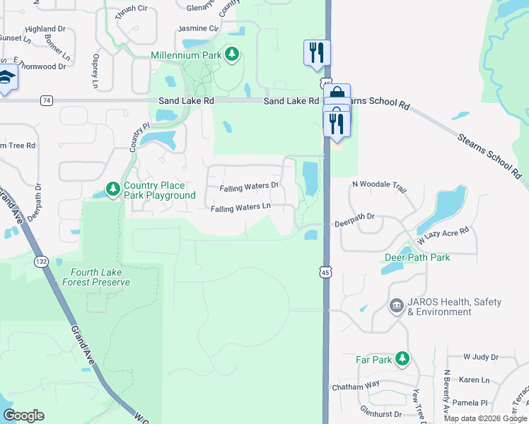 map of restaurants, bars, coffee shops, grocery stores, and more near 3149 Falling Waters Lane in Lindenhurst