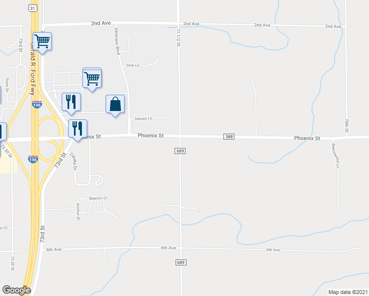 map of restaurants, bars, coffee shops, grocery stores, and more near 04207 County Road 689 in South Haven