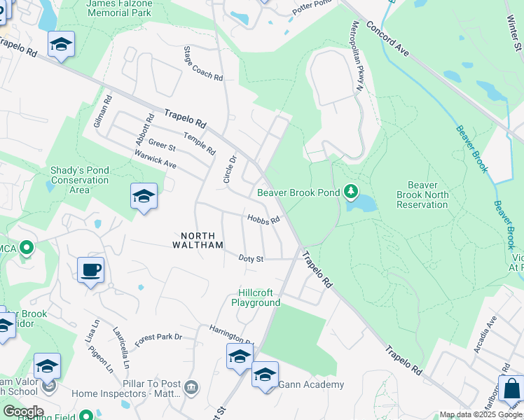 map of restaurants, bars, coffee shops, grocery stores, and more near 600 Trapelo Road in Waltham