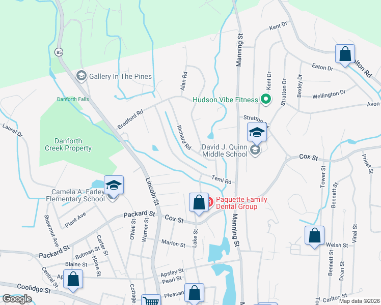 map of restaurants, bars, coffee shops, grocery stores, and more near 21 Richard Road in Hudson