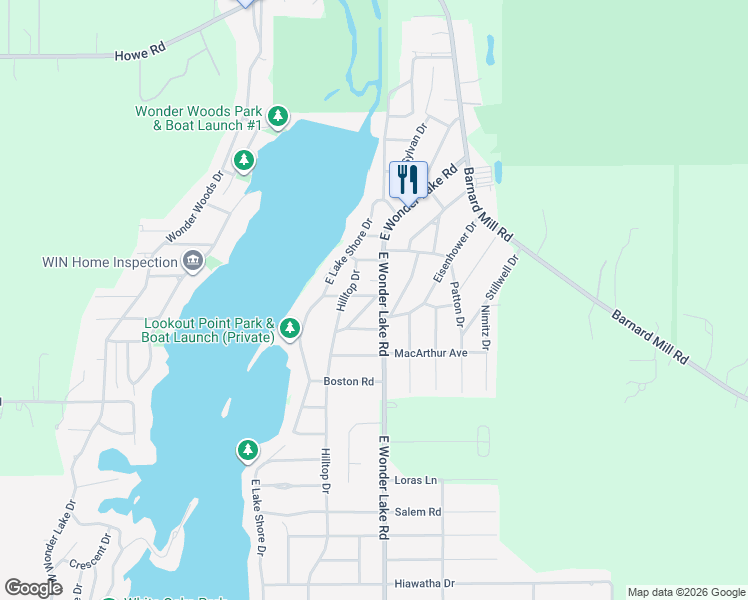 map of restaurants, bars, coffee shops, grocery stores, and more near 7406 Nantucket Drive in Wonder Lake