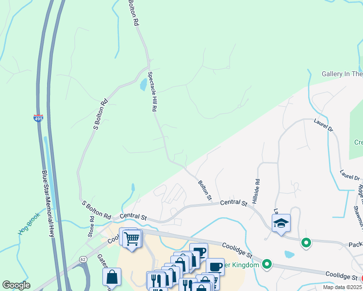 map of restaurants, bars, coffee shops, grocery stores, and more near 94 Spectacle Hill Road in Bolton