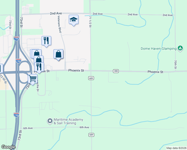 map of restaurants, bars, coffee shops, grocery stores, and more near 04207 County Road 689 in South Haven