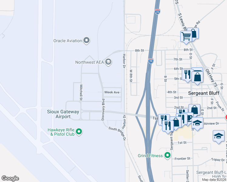 map of restaurants, bars, coffee shops, grocery stores, and more near 2814 Marquette Avenue in Sioux City