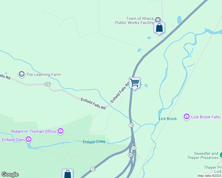 map of restaurants, bars, coffee shops, grocery stores, and more near 122 Enfield Falls Road in Ithaca