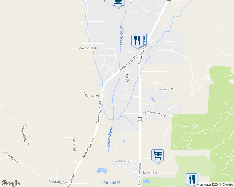 map of restaurants, bars, coffee shops, grocery stores, and more near 144 Belindy Circle in Grants Pass