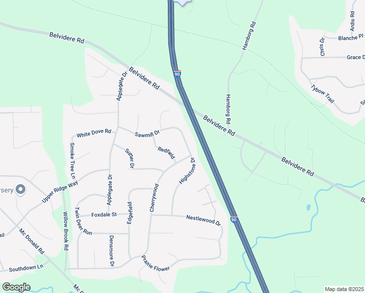 map of restaurants, bars, coffee shops, grocery stores, and more near 9838 Highstone Drive in Roscoe