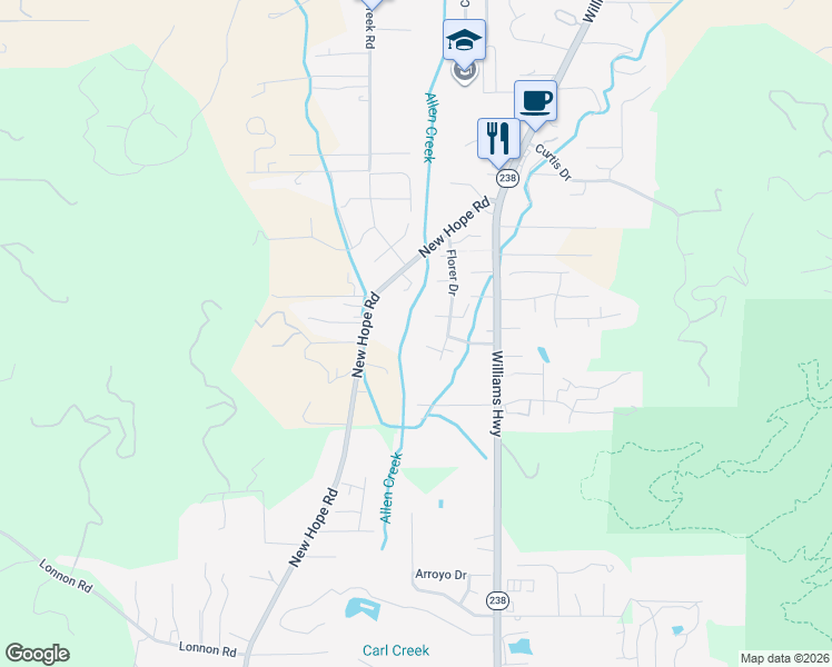 map of restaurants, bars, coffee shops, grocery stores, and more near 144 Belindy Circle in Grants Pass