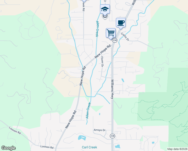 map of restaurants, bars, coffee shops, grocery stores, and more near 144 Belindy Circle in Grants Pass