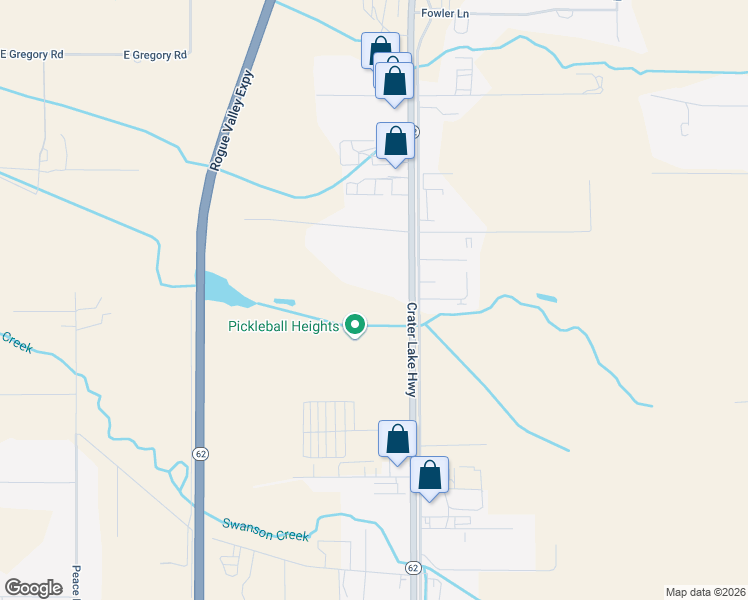 map of restaurants, bars, coffee shops, grocery stores, and more near 6019 Crater Lake Highway in Central Point