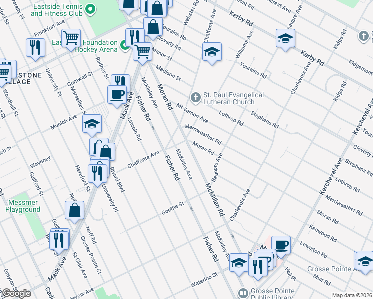 map of restaurants, bars, coffee shops, grocery stores, and more near 370 McMillan Road in Grosse Pointe Farms
