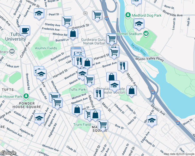 map of restaurants, bars, coffee shops, grocery stores, and more near 4 Congress Avenue in Medford