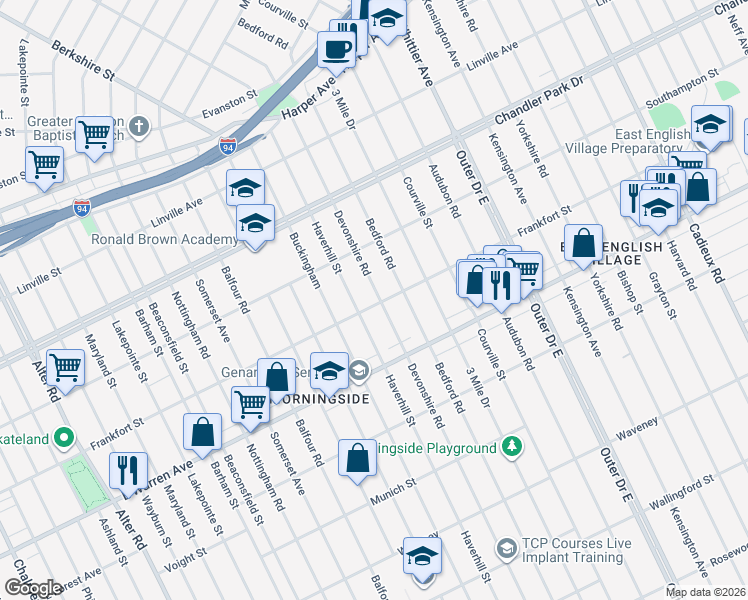map of restaurants, bars, coffee shops, grocery stores, and more near 5226 Haverhill Street in Detroit