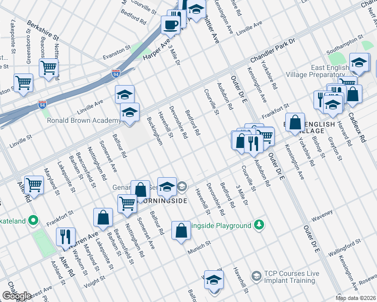 map of restaurants, bars, coffee shops, grocery stores, and more near 5226 Haverhill Street in Detroit