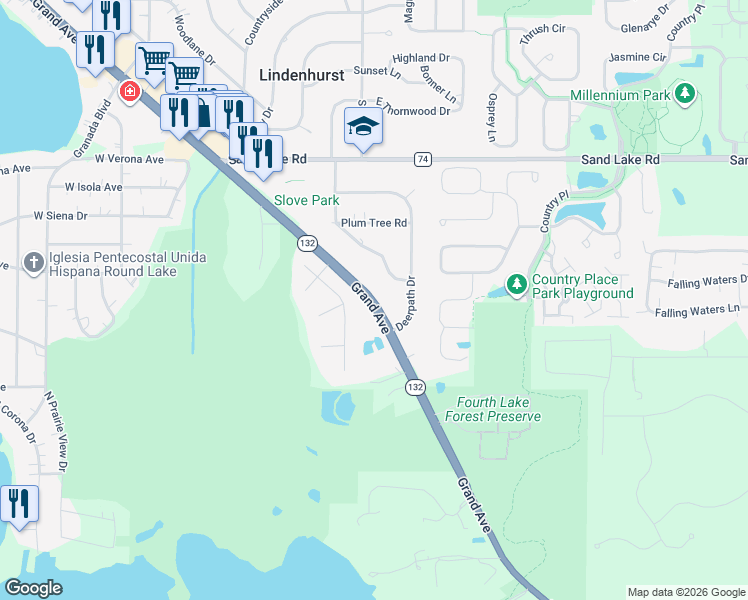 map of restaurants, bars, coffee shops, grocery stores, and more near 2408 Grand Avenue in Lindenhurst