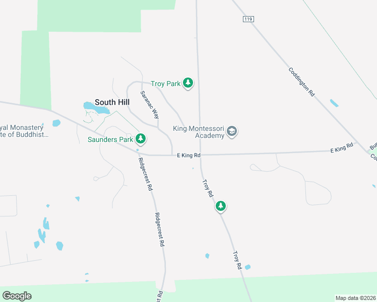 map of restaurants, bars, coffee shops, grocery stores, and more near 214 East King Road in Ithaca