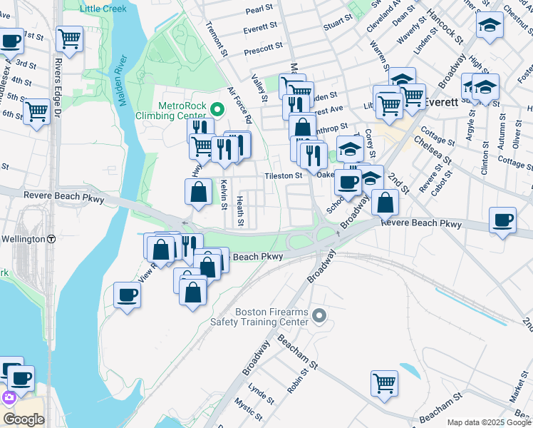 map of restaurants, bars, coffee shops, grocery stores, and more near 5 Fleet Court in Everett