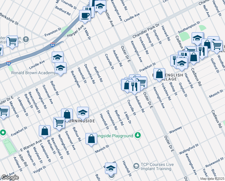 map of restaurants, bars, coffee shops, grocery stores, and more near 5091 3 Mile Drive in Detroit