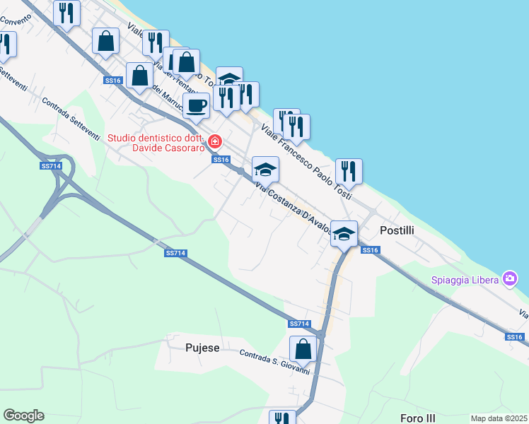 map of restaurants, bars, coffee shops, grocery stores, and more near 41 Contrada Foro in Francavilla al Mare