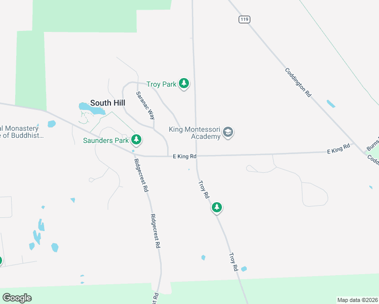map of restaurants, bars, coffee shops, grocery stores, and more near 218 East King Road in Ithaca