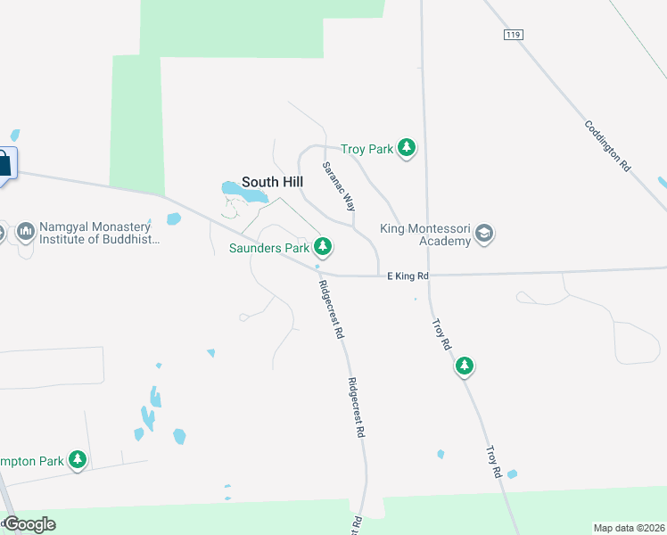 map of restaurants, bars, coffee shops, grocery stores, and more near 198 East King Road in Ithaca