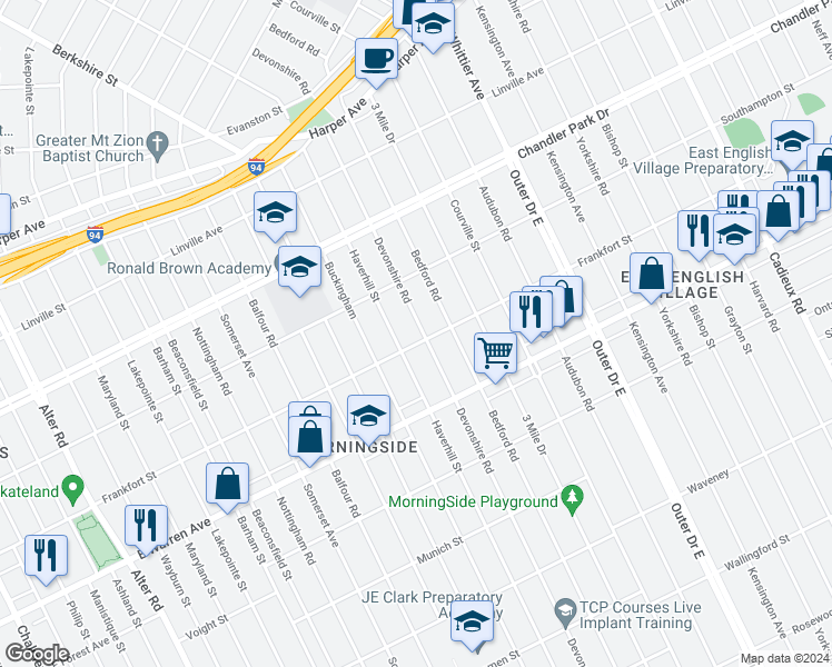map of restaurants, bars, coffee shops, grocery stores, and more near 5226 Haverhill Street in Detroit