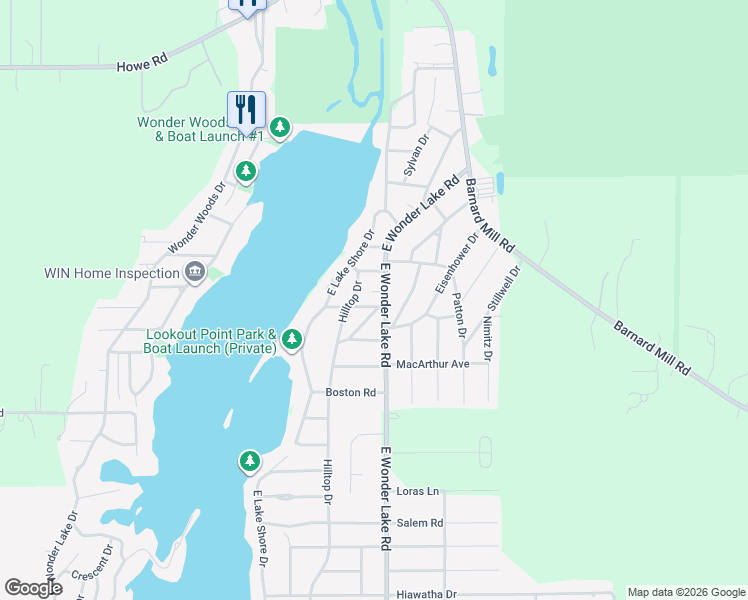 map of restaurants, bars, coffee shops, grocery stores, and more near 7406 Nantucket Drive in Wonder Lake