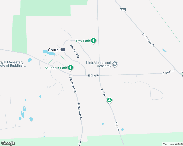 map of restaurants, bars, coffee shops, grocery stores, and more near 214 East King Road in Ithaca