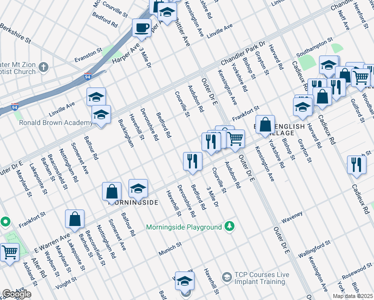map of restaurants, bars, coffee shops, grocery stores, and more near 5091 3 Mile Drive in Detroit